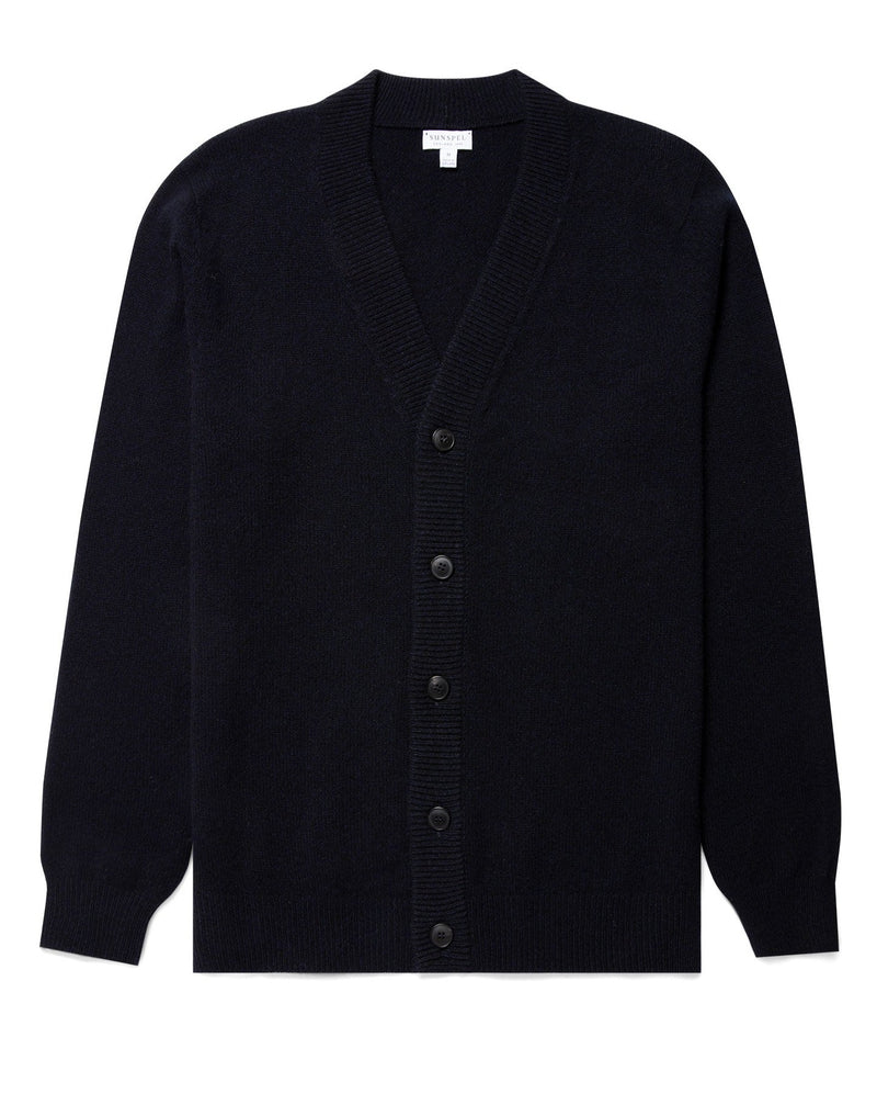 100% Super Geelong Lambswool Yarn is spun at Todd and Duncan, Scotland Our Lambswool is non-mulesed and RWS certified Cool hand wash Do not tumble dry Dry cleanable Made In Scotland Sunspel Lambswool Cardigan / Dark Navy