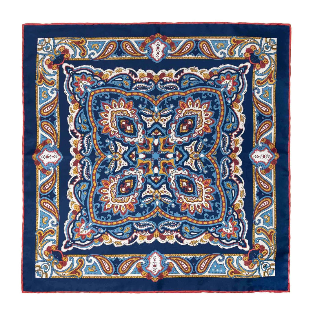 Serà Fine Silk Mediterranean Silk Pocket Square / Blue