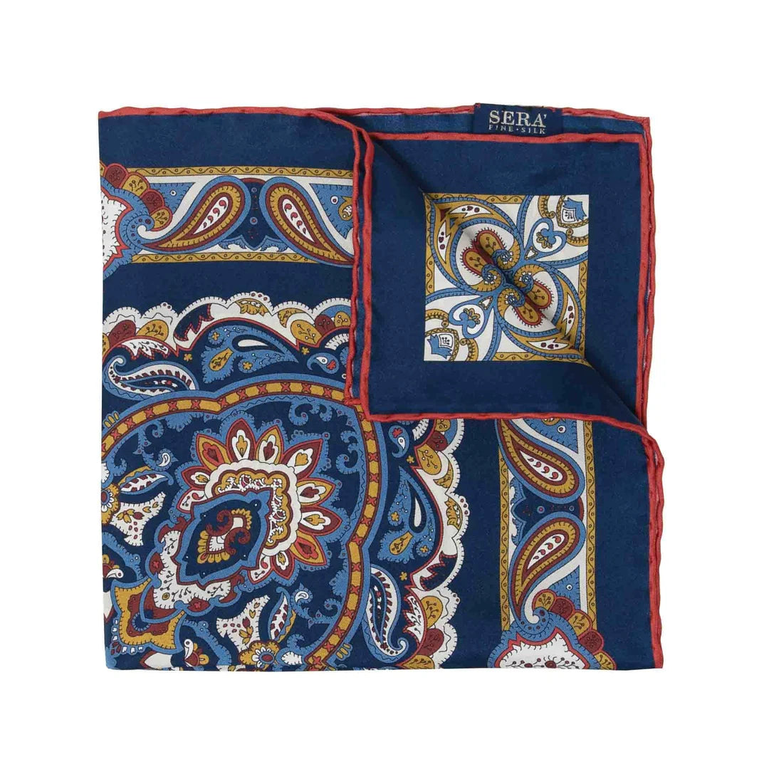 Serà Fine Silk Mediterranean Silk Pocket Square / Blue