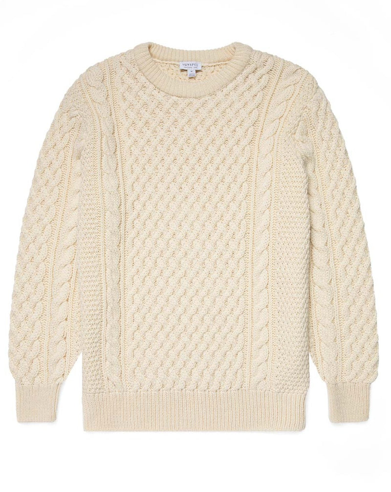 Sunspel Merino Wool Cable Jumper / Ecru