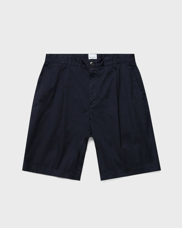Sunspel Pleated Twill Shorts / Navy