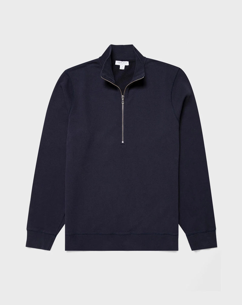 Sunspel Half Zip Loopback Sweatshirt / Navy