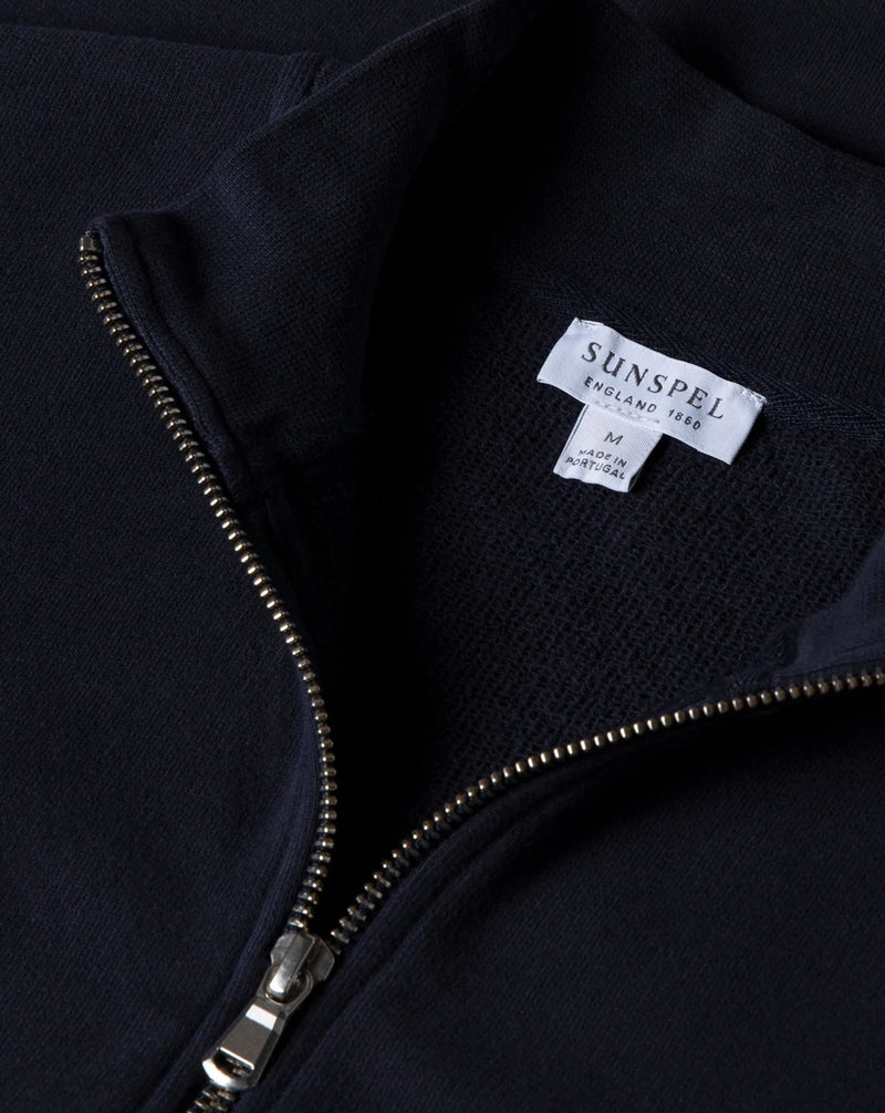 Sunspel Half Zip Loopback Sweatshirt / Navy