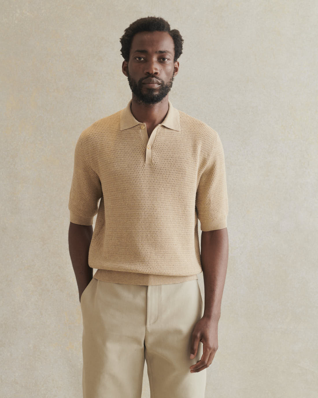 De Bonne Facture Honeycomb Knit Polo / Oatmeal