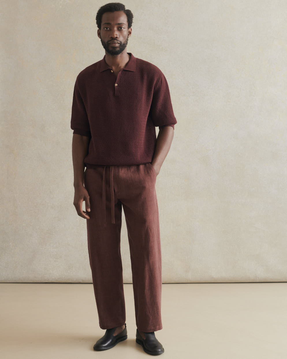De Bonne Facture Honeycomb Knit Polo / Plum