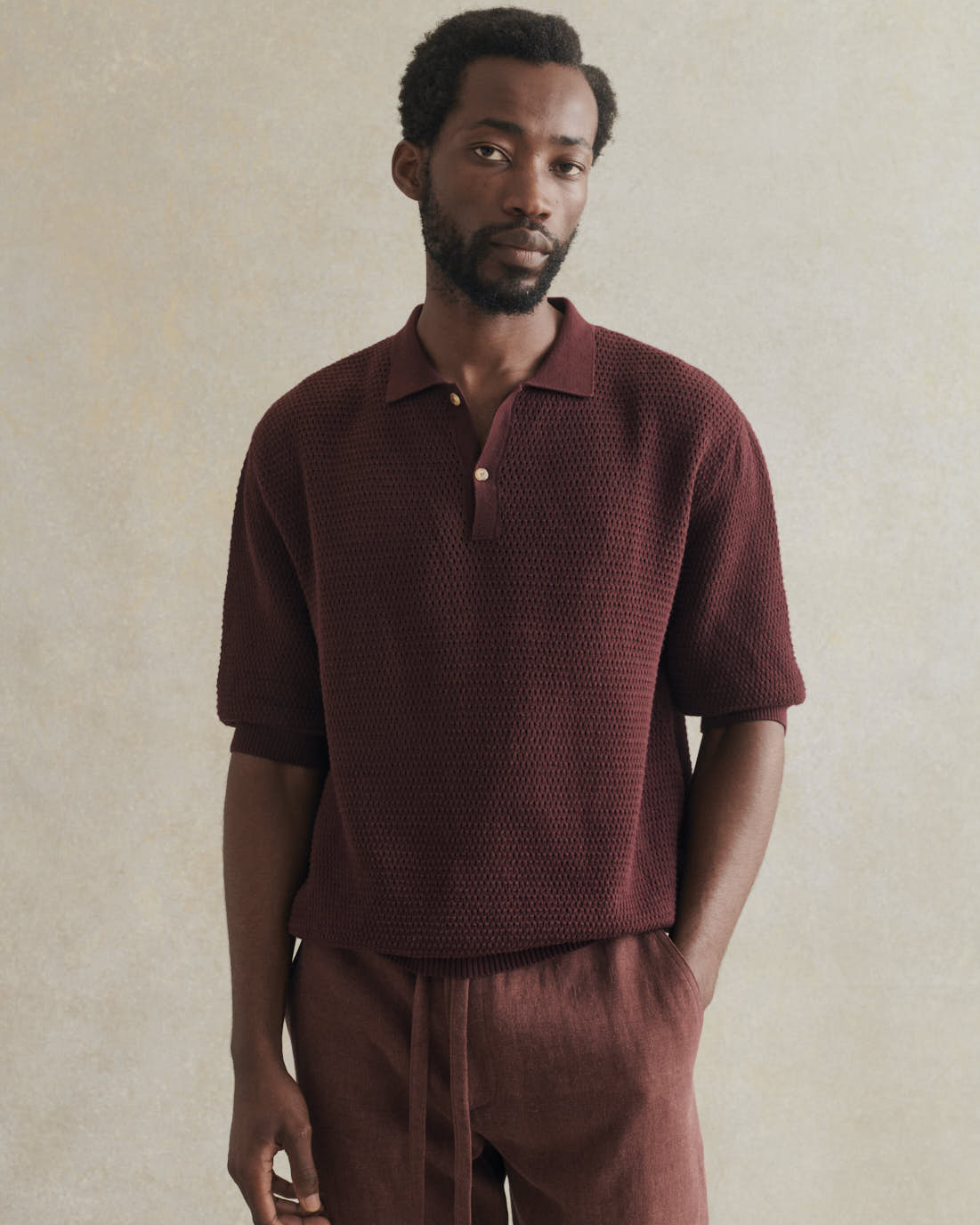 De Bonne Facture Honeycomb Knit Polo / Plum