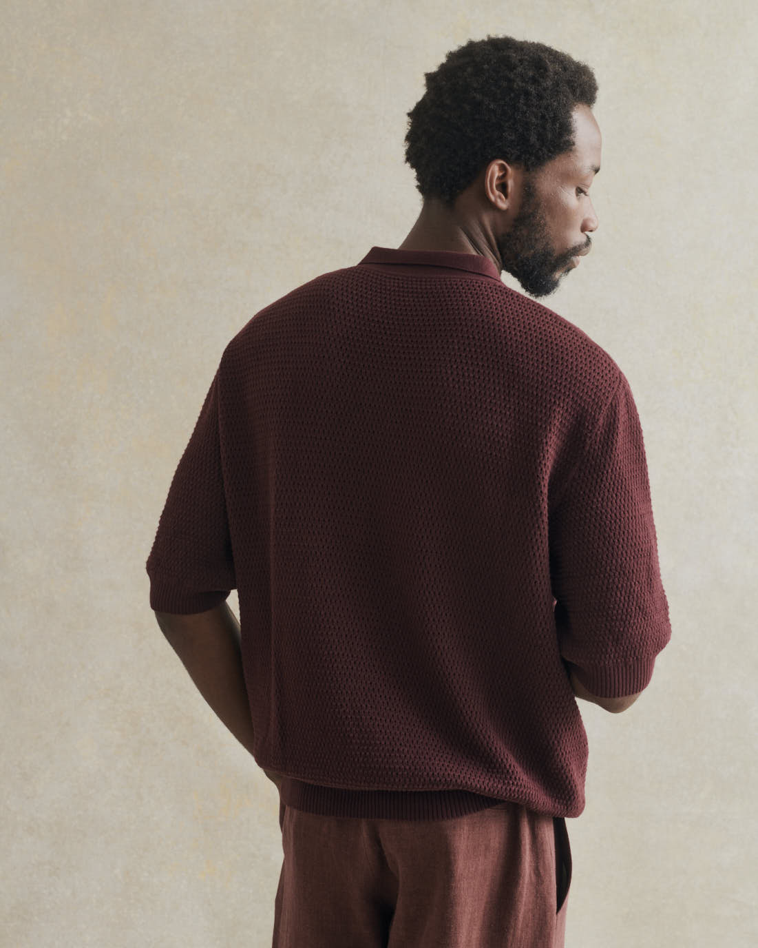 De Bonne Facture Honeycomb Knit Polo / Plum
