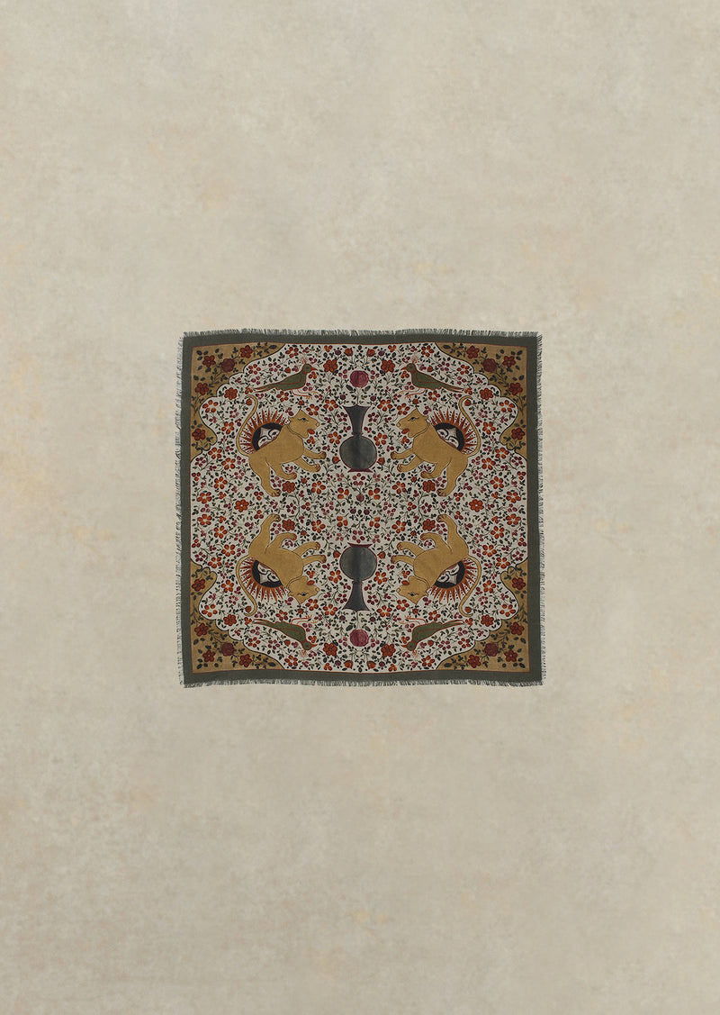 De Bonne Facture Printed Wool Scarf / Ispahan Folk Pattern