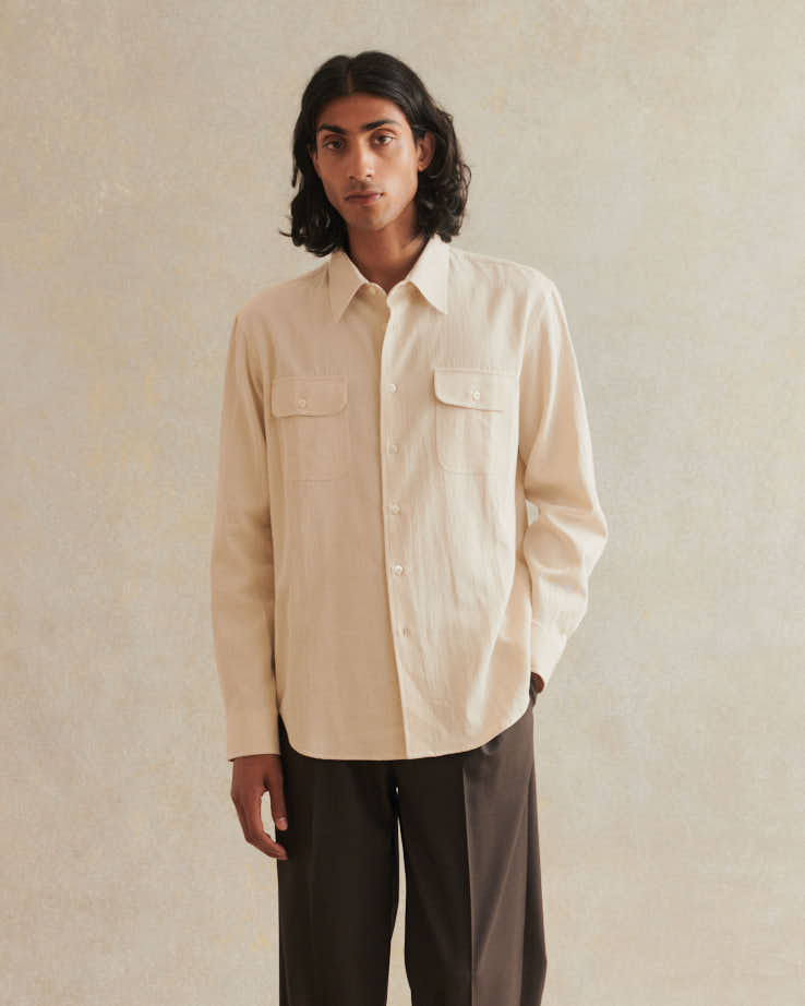 De Bonne Facture Cotton & Hemp Twill Artist Shirt / Undyed