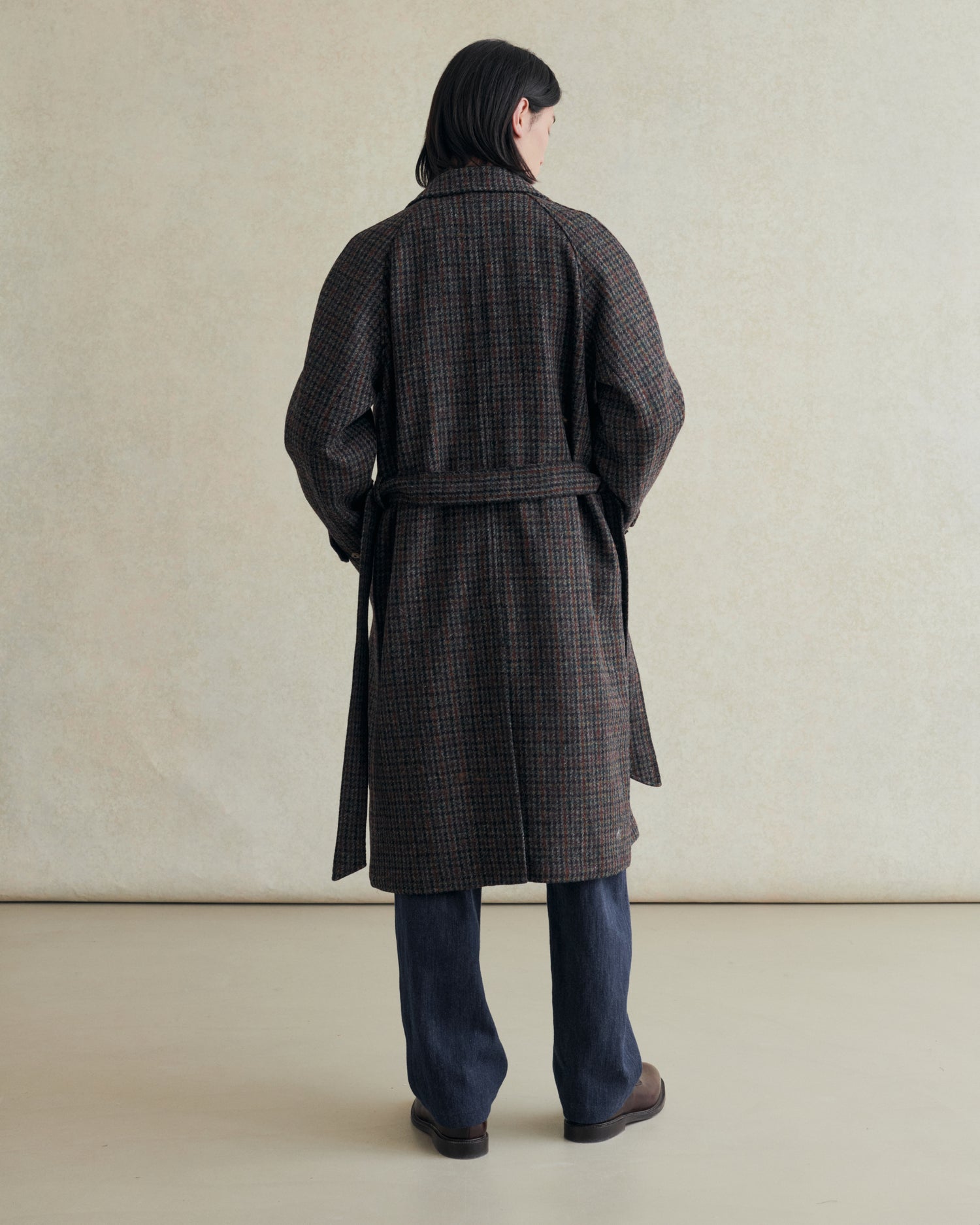 De Bonne Facture Grandad Coat Harris Tweed / Navy Houndstooth