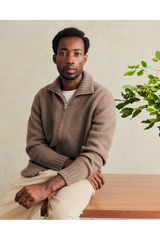 De Bonne Facture Bouclé Wool Zipped Sweater / Taupe