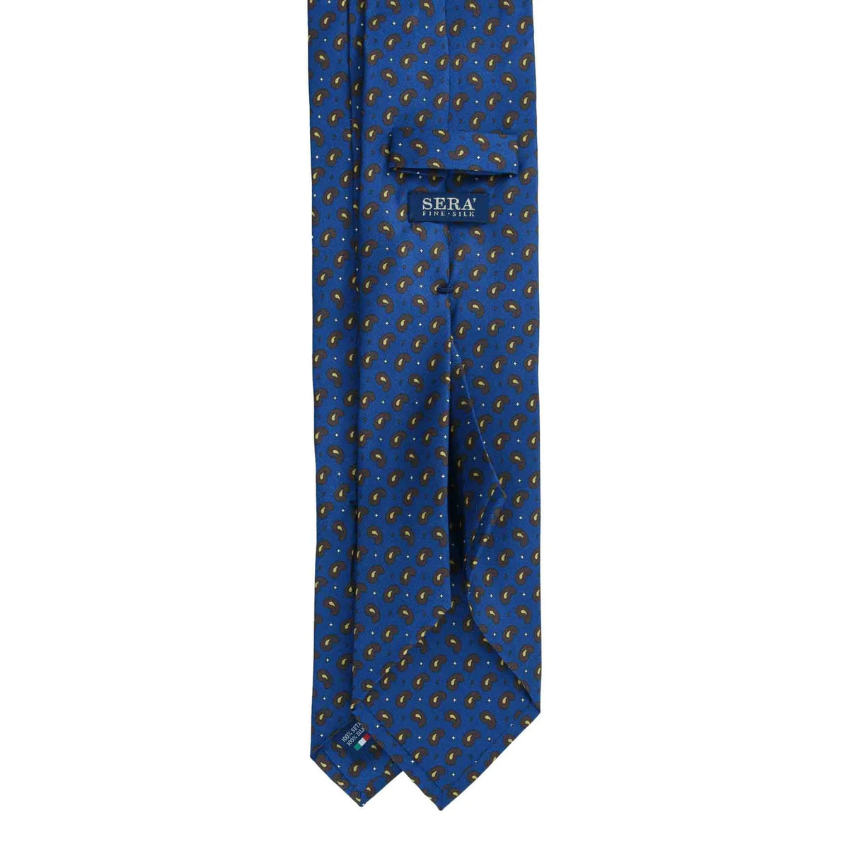 Serà Fine Silk Silk Tie with Brown Paisley Pattern / Royal Blue