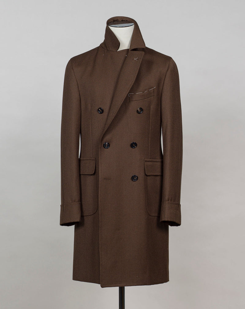 Article: TW22133U De Petrillo Double Breasted Wool Overcoat / Brown Model: Bonifacio Color: 8160 / Brown Composition: 100% Wool Made in Italy