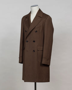 Article: TW22133U De Petrillo Double Breasted Wool Overcoat / Brown Model: Bonifacio Color: 8160 / Brown Composition: 100% Wool Made in Italy