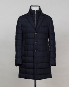Article: PI000906U - 33278 8600 Color: 8600 Light beige 80% Down 20% Waterfowl Feathers Herno Down Pull Coat / Navy