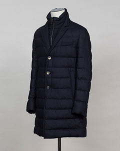 Article: PI000906U - 33278 8600 Color: 8600 Light beige 80% Down 20% Waterfowl Feathers Herno Down Pull Coat / Navy