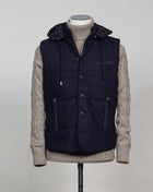 Gran Sasso hooded flannel waistcoat. Part of the iconic and always elegant Gran Sasso Sartorial line.  Wool and Alcantara Detachable hood (zip) Zippered side pockets  Art. 23192/51303 Col.598 / Navy Made in Italy 