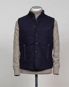 Gran Sasso hooded flannel waistcoat. Part of the iconic and always elegant Gran Sasso Sartorial line.  Wool and Alcantara Detachable hood (zip) Zippered side pockets  Art. 23192/51303 Col.598 / Navy Made in Italy 