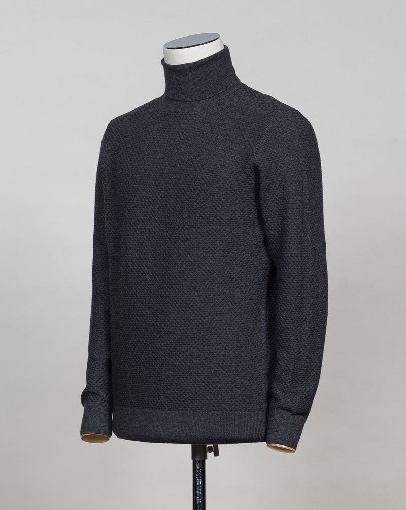 Art. 57157-14221 Col. 098 Charcoal 100% Wool Made in Italy  Gran Sasso Merino Honey Comb Roll Neck / Charcoal