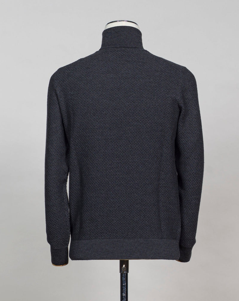 Art. 57157-14221 Col. 098 Charcoal 100% Wool Made in Italy  Gran Sasso Merino Honey Comb Roll Neck / Charcoal