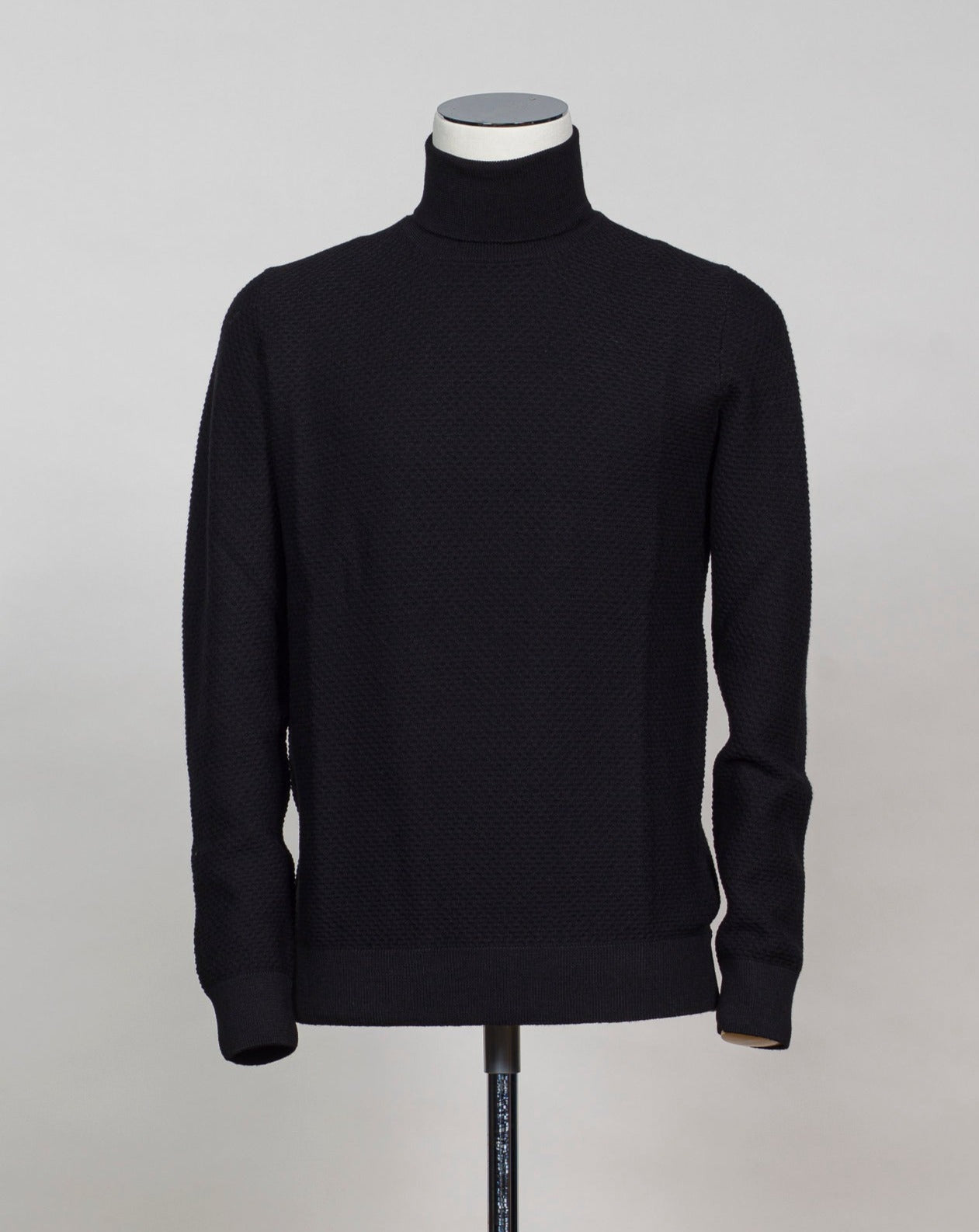 Art. 57157-14221 Col. 099 Black 100% Wool Made in Italy   Gran Sasso Merino Honey Comb Roll Neck / Black