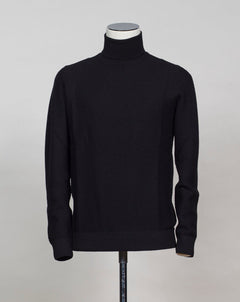 Art. 57157-14221 Col. 099 Black 100% Wool Made in Italy   Gran Sasso Merino Honey Comb Roll Neck / Black