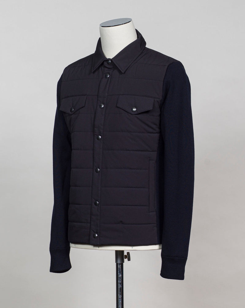 Article: 57129 / 69315 Color: 598 / Navy Sleeves and side panels 100% wool. Front and back 100% nylon. Thermal padding Made in Italy Gran Sasso Rain Wool Eco-Padding Jacket / Navy