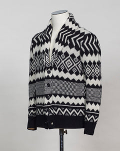 Article: 2361232 Color: 90 / Black & White Composition: 90% Virgin wool 10% Cashmere Made in Italy Altea Wool & Cashmere Cardigan / Black & White