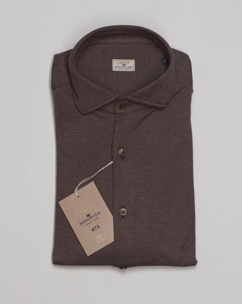 Sonrisa Luxury shirt Soft collar with removable collar bones Long sleeves 60% cotton 40% lyocell extremely soft touch TJ15/BC J631 04 B438 Made in Italy Sonrisa Cotton & Lyocell Jersey Shirt / Brown