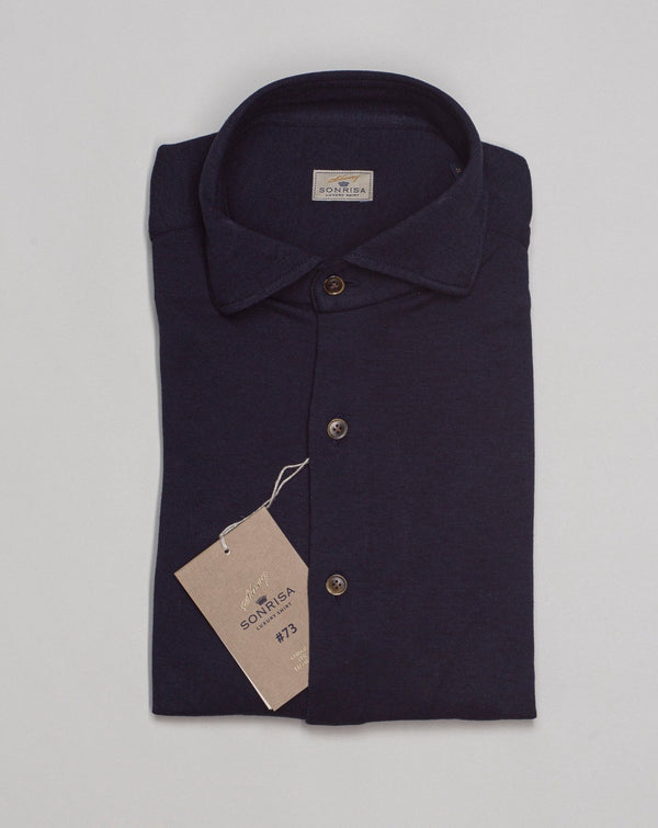 Sonrisa Luxury shirt Soft collar with removable collar bones Long sleeves 60% cotton 40% lyocell extremely soft touch TJ15/BC J631 02 B438 Made in Italy Sonrisa Cotton & Lyocell Jersey Shirt / Navy