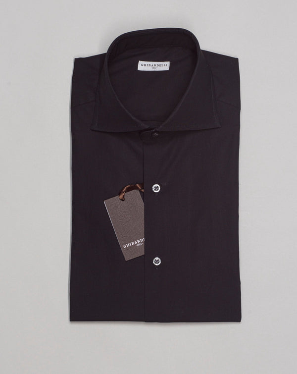 Art. U6301 Col. 03 Black Collar: 590 (6mm stitching) Ghirardelli Poplin Cotton Shirt / Black