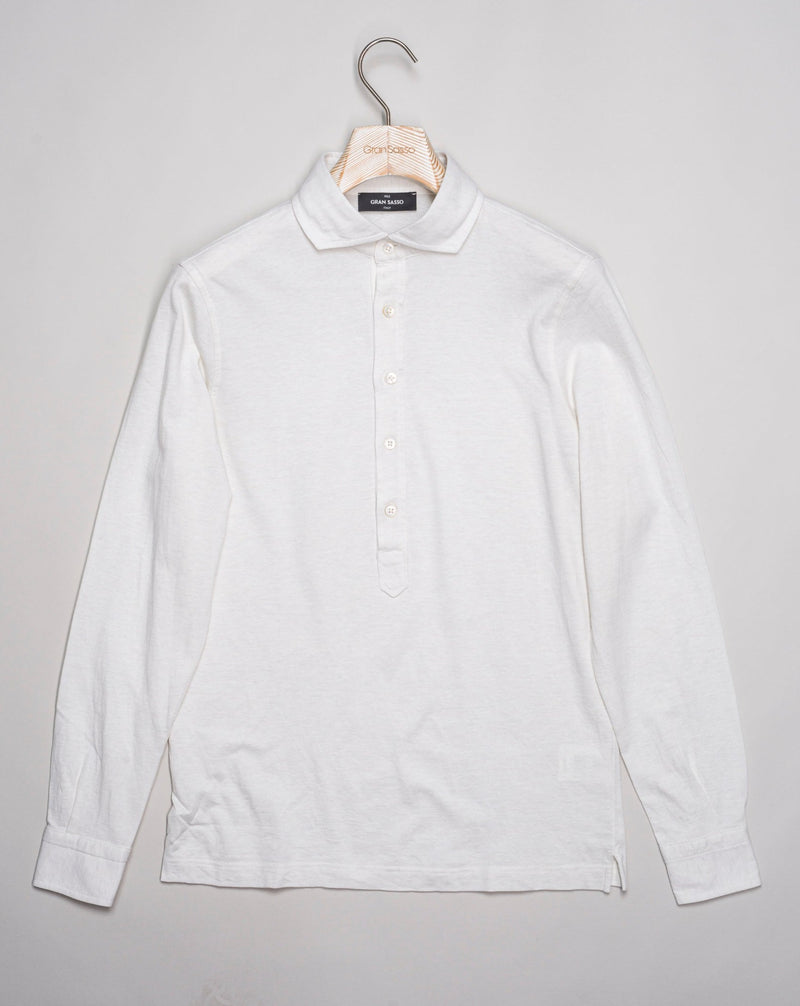 Article: 60180 / 75501 Model: Polo M/L Color: 005 / Natural White Composition: 92% Cotton 8% Cashmere  Made in Italy Gran Sasso Cotton & Cashmere Pop-Over Shirt / Natural White