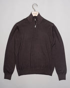 Article: 55126 / 22792 Model: Lupo M/L Zip Composition: 100% Virgin wool Color: 308 / Dark Brown Gran Sasso Vintage Merino Half-Zip / Dark Brown