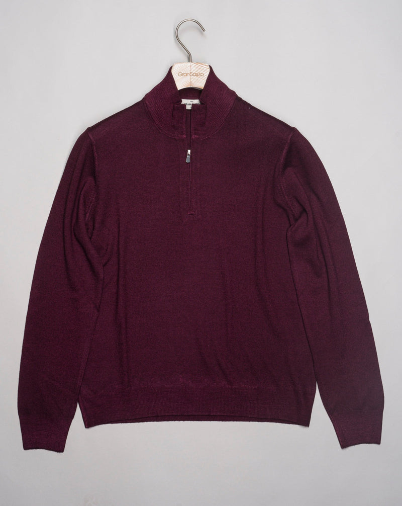 Article: 55126 / 22792 Model: Lupo M/L Zip Composition: 100% Virgin wool Color: 291 / Wine red Gran Sasso Vintage Merino Half-Zip / Wine Red