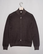 Article: 55144 / 22792 Model: Giubbino M/L Zip Composition: 100% Virgin wool Color: 308 / Dark Brown Gran Sasso Vintage Merino Full-Zip Knit / Dark Brown