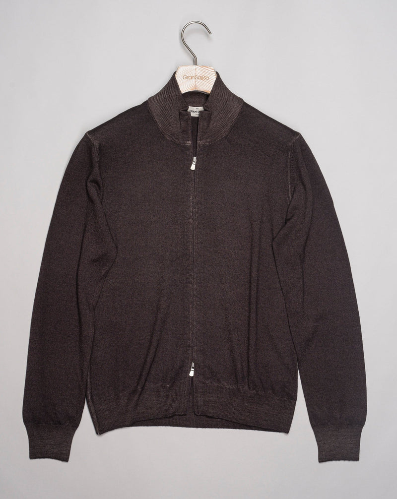 Article: 55144 / 22792 Model: Giubbino M/L Zip Composition: 100% Virgin wool Color: 308 / Dark Brown Gran Sasso Vintage Merino Full-Zip Knit / Dark Brown