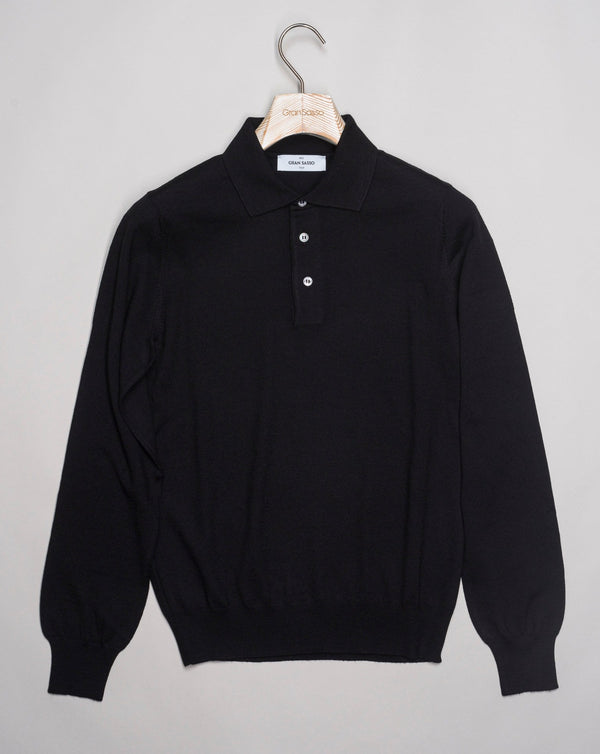 Article: 55112 / 14290 Color: 099 / Black Composition: 100% Virgin wool Model: Tennis Gran Sasso Merino Wool Polo Knit / Black
