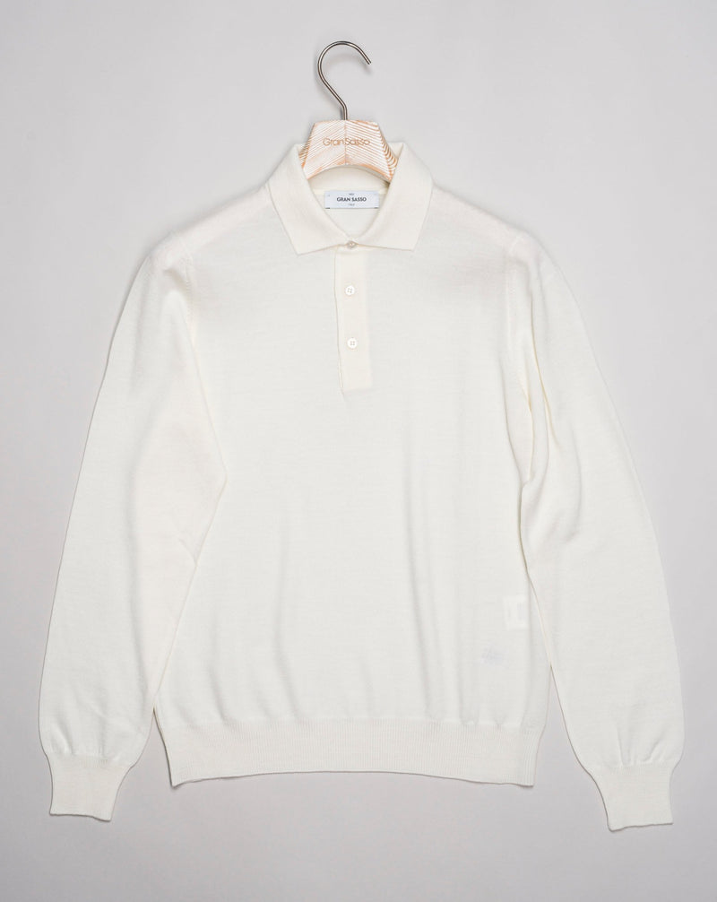 Article: 55112 / 14290 Color: 005 / Off White Composition: 100% Virgin wool Model: Tennis Gran Sasso Merino Wool Polo Knit / Off White
