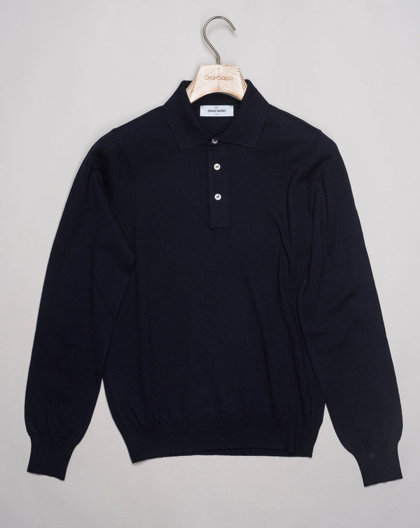 Article: 55112 / 14290 Color: 598 / Navy Composition: 100% Virgin wool Model: Tennis Gran Sasso Merino Wool Polo Knit / Navy