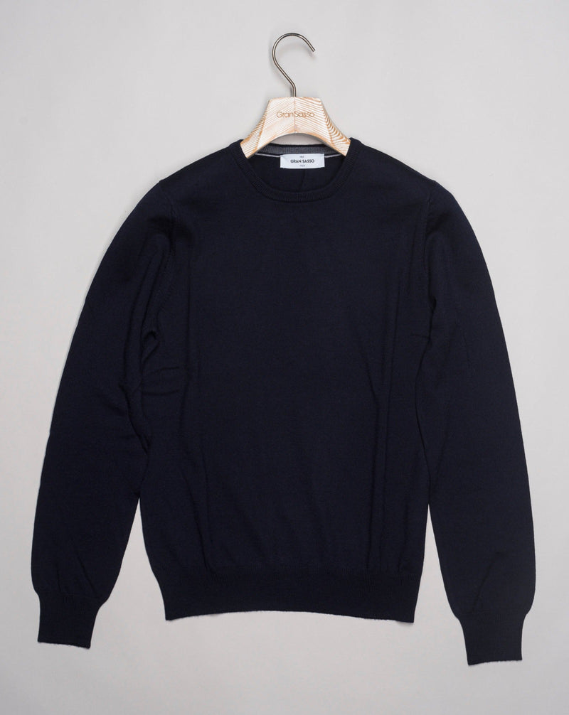 Art. 55167-14290 100% Merino wool Col. 598 / Navy Made in Italy GRAN SASSO Merino crew neck knit / Navy