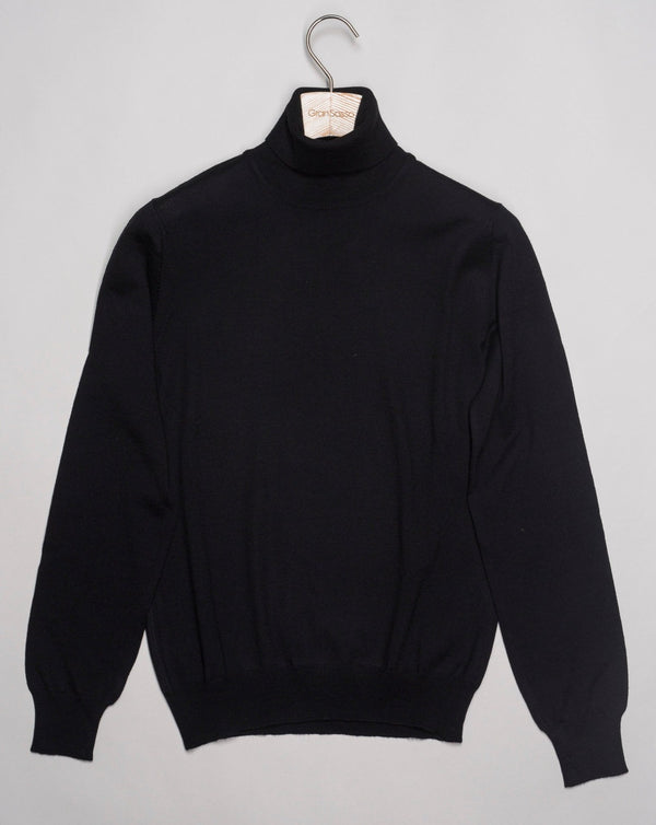 Art.   43163-15390 Col. 099 / Black 70% cashmere 30% silk Made in Italy Gran Sasso Cashmere Silk Roll Neck / Black
