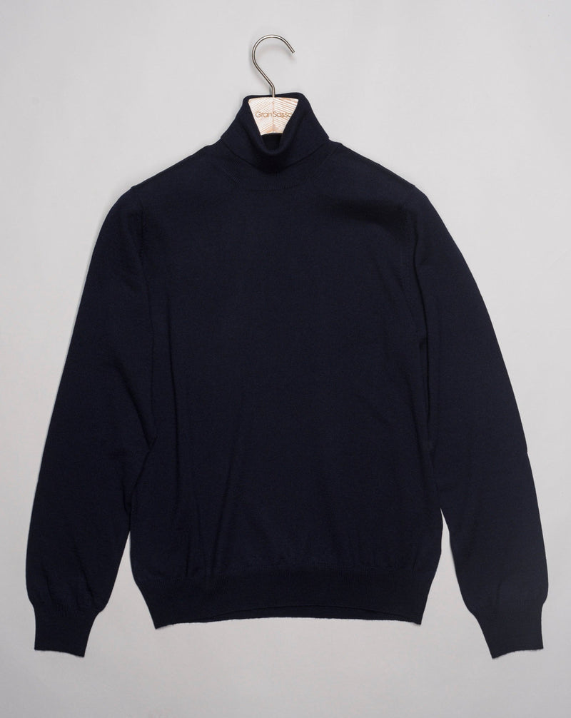 Gran Sasso Virgin Wool Roll Neck.  Roll Neck Ribbed hem and cuffs Article: 55157/14290 Colore: 598 / Navy Made in Italy Gran Sasso Merino Roll Neck / Navy