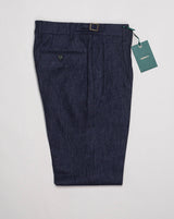 Model: Retrolong Article: vb1288 Composition: 100% Virgin wool Color: Blue "Denim" Made in Martina Franca, Italy Berwich Single Pleat Flannel Trousers / Blue "Denim"
