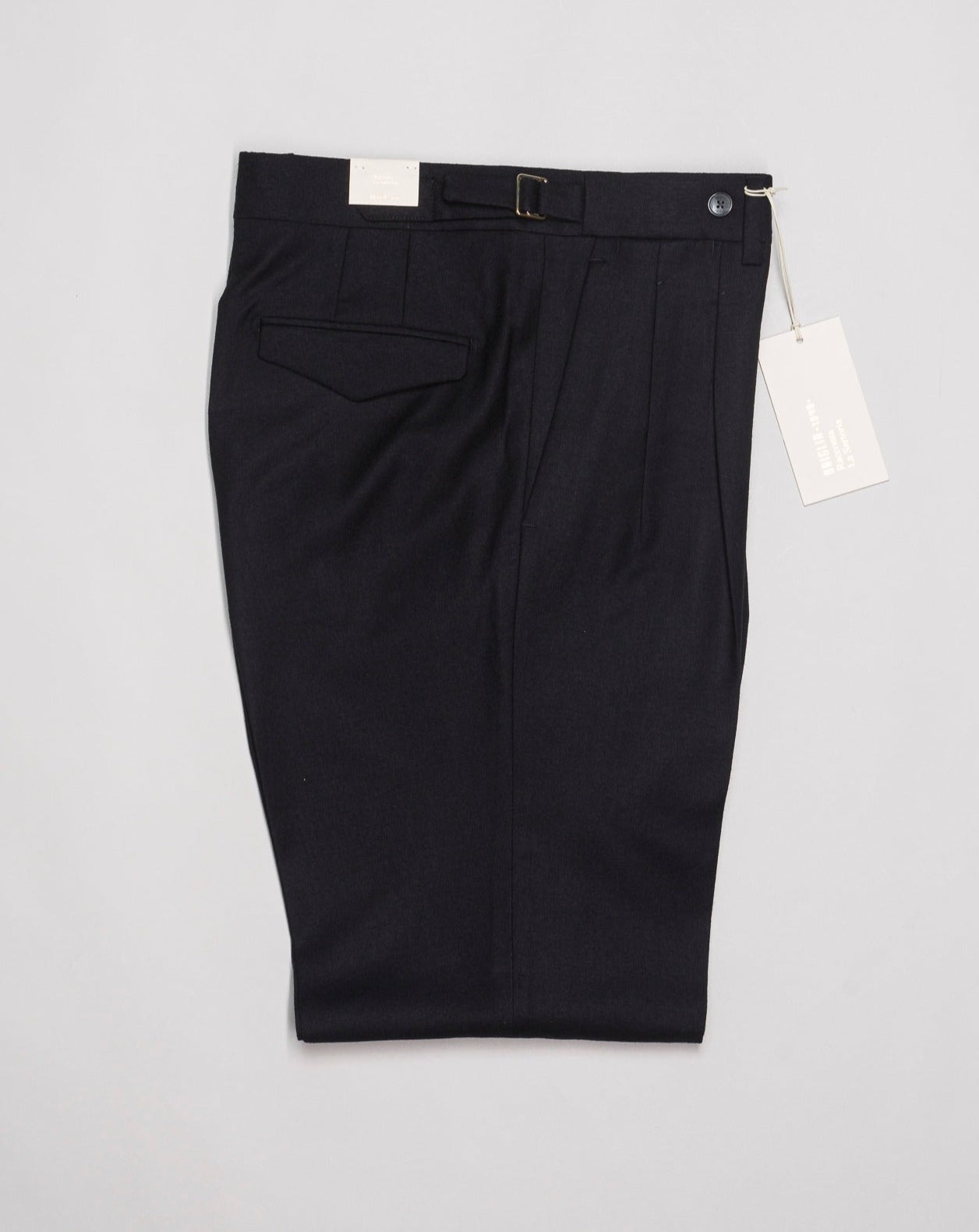 Model: Quartieris 2 pleats and side adjusters Art. 423120 99% wool 1% ea Color: 10 / Black Made in Italy Briglia Pleated Wool Flannel Trousers / Black