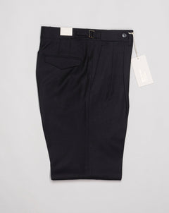 Model: Quartieris 2 pleats and side adjusters Art. 423120 99% wool 1% ea Color: 10 / Black Made in Italy Briglia Pleated Wool Flannel Trousers / Black