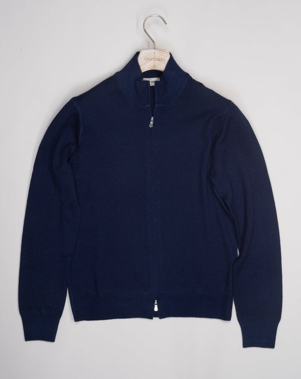 Article: 55144 / 22792 Model: Giubbino M/L Zip Composition: 100% Virgin wool Color: 905 / Navy Made in Italy Gran Sasso Vintage Merino Full-Zip Knit / Navy