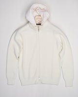 Gran Sasso Rain Wool zippered hoodie. Rain wool water-repellent treatment makes this garments water resistant.   100% wool Garment has been treated with TEFLON™ fabric protector applied by Zegna Baruffa Lane Borgosesia Full Zip closure Removable hood Ribbed hem and cuffs Article: 23125/19621 Colore: 005 / Off white Made in Italy