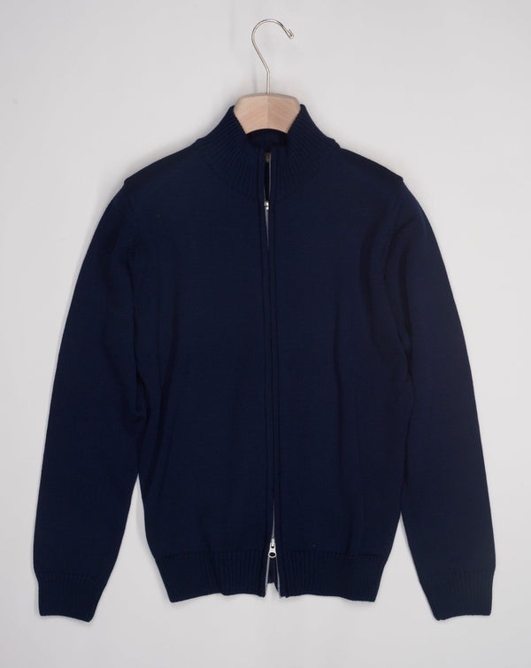 100% Merino Wool Art: 420155 1855 Col: 190 / Navy Yarn by Zegna Baruffa Lane Borgosesia Stenströms Merino Full-Zip Cardigan / Navy