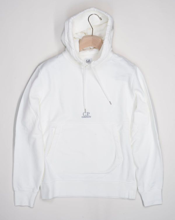 Art. 15CMSS009B 006372G Col 103 White 100% Cotton Adjustable hood Kangaroo pockets Logo detail Ribbed cuffs and hem Resist dyed C.P. Company Brushed & Emerized Diagonal Fleece Logo Hoodie / Gauze White