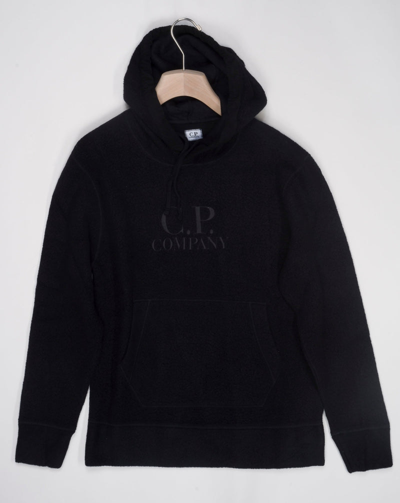 Adjustable hood Kangaroo pocket Garment dyed Art. 15CMSS321A 006619W Col. 999 Black 80% wool  20%polyamide C.P. Company Wool Polar Fleece Logo Hoodie / Black